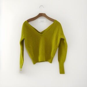 Maeve Anthropologie Sweater XS Lime Green 100% Cashmere V-Neck Crisscross Back